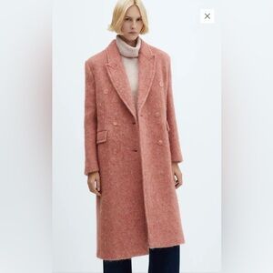 MANGO Pink Double Breasted Wool Coat